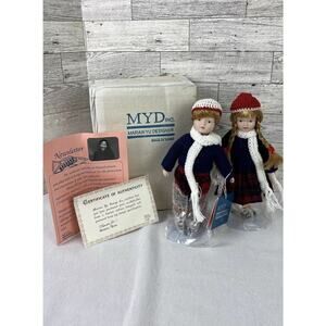 Vintage MYD Marian Yu Designs Boy & Girl Pair Heirloom Porcelain Dolls 8" Twins